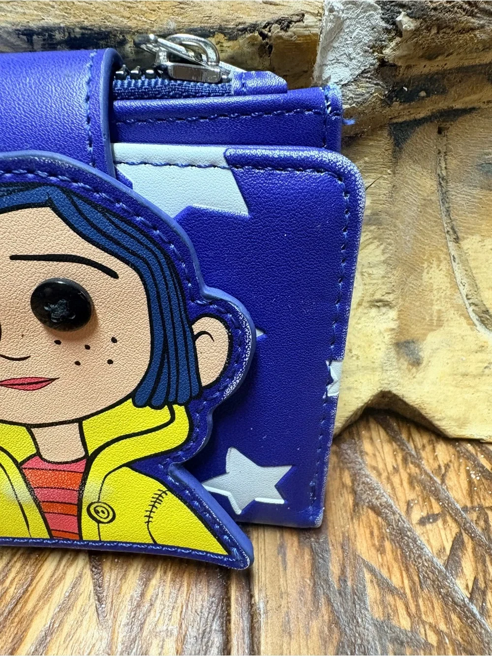 Caroline Doll StarsCartoon Character Zip Trifold Wallet Yellow Accent 4.5”X3.25”